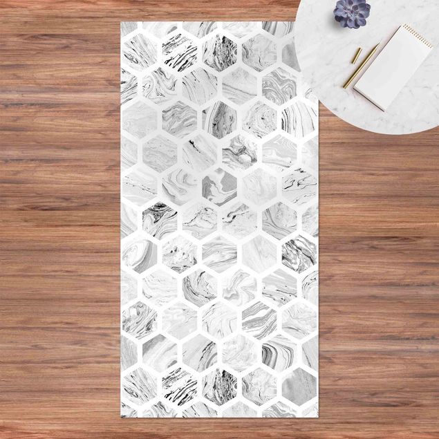 balkongmatta Marble Hexagons In Greyscales
