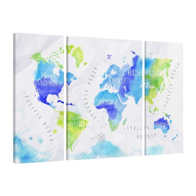 Canvastavlor världskartor World Map Watercolour Blue Green