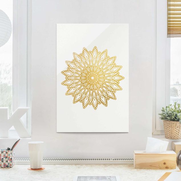 Kök dekoration Mandala Sun Illustration White Gold