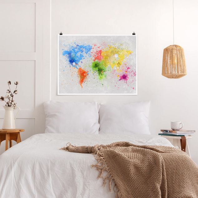 Posters världskartor Colourful Splodges World Map