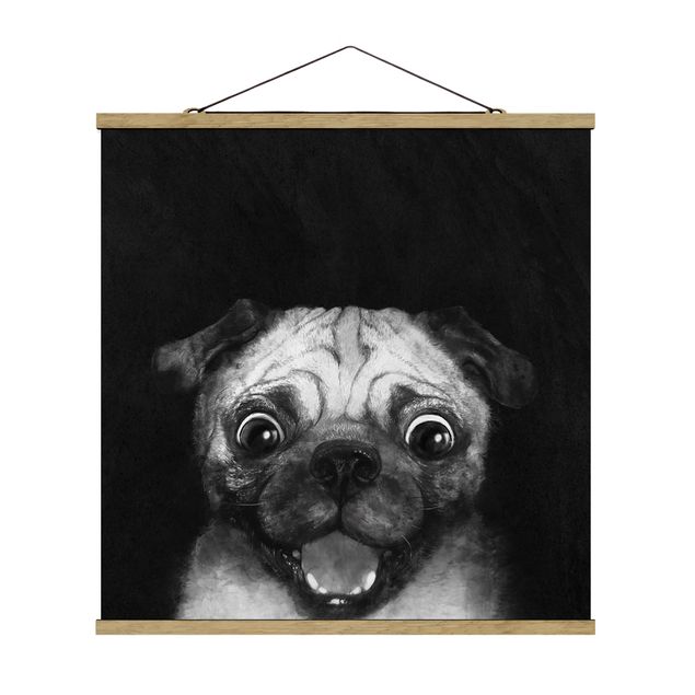 Tavlor modernt Illustration Dog Pug Painting On Black And White