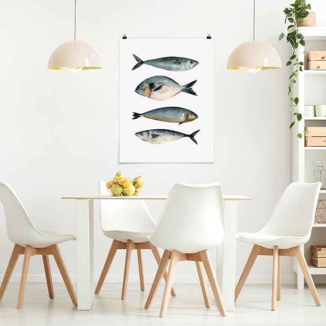 Posters blommor  Four Fish In Watercolour II