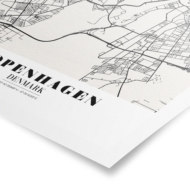 Tavlor svart och vitt Copenhagen City Map - Classic