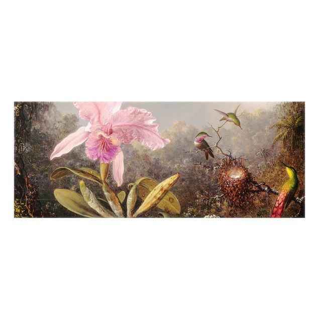 Stänkskydd kök glas blommor  Martin Johnson Heade - Orchid And Three Hummingbirds