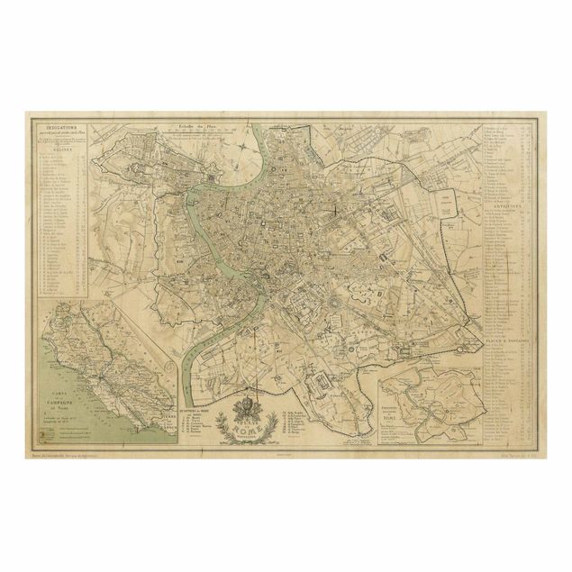 Trätavlor vintage Vintage Map Rome Antique