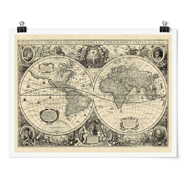 Tavlor världskartor Vintage World Map Antique Illustration
