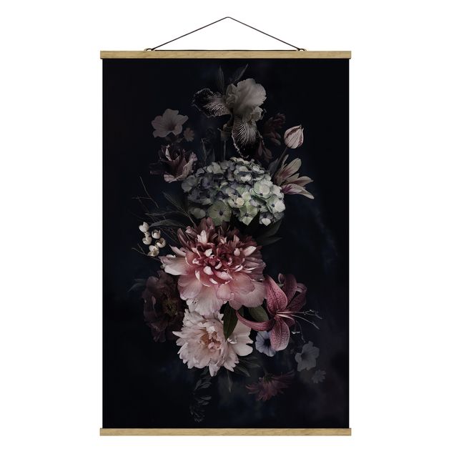 Tavlor modernt Flowers With Fog On Black