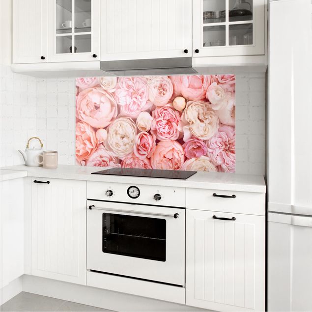 Stänkskydd kök glas blommor  Roses Rose Coral Shabby