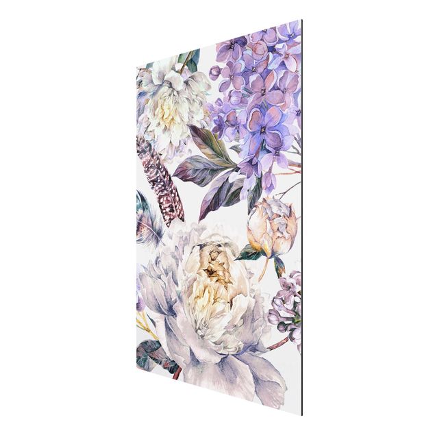 Tavlor blommor  Delicate Watercolour Boho Flowers And Feathers Pattern