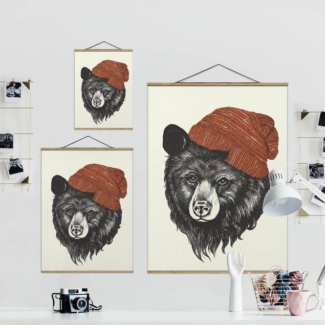 Tavlor svart och vitt Illustration Bear With Red Cap Drawing