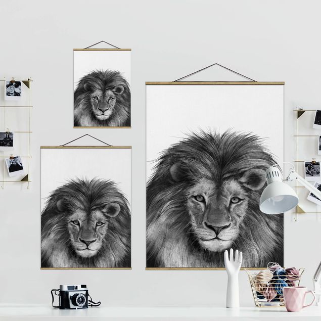 Tavlor svart och vitt Illustration Lion Monochrome Painting