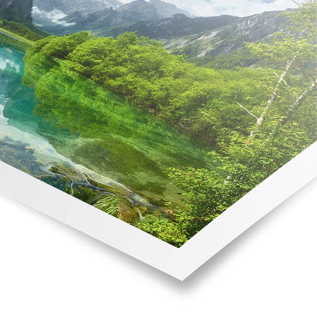 Posters landskap Mountain Lake With Water Reflection