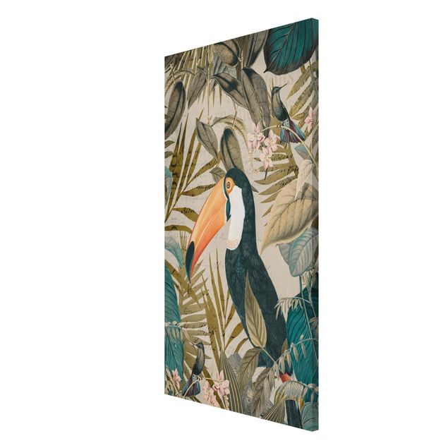 Magnettavla blommor  Vintage Collage - Toucan In The Jungle