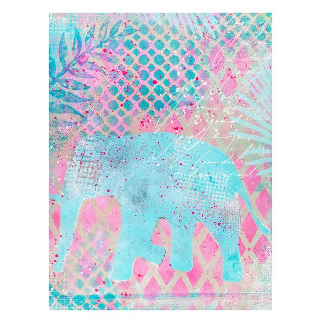Tavlor elefanter Colourful Collage - Elephant In Blue And Pink