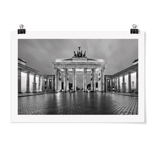 Posters svart och vitt Illuminated Brandenburg Gate II