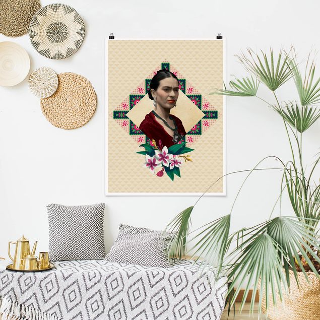 Posters blommor  Frida Kahlo - Flowers And Geometry
