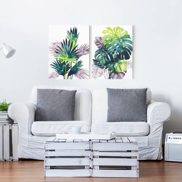 Tavlor blommor Exotic Foliage - Fan Palm And Monstera Set I