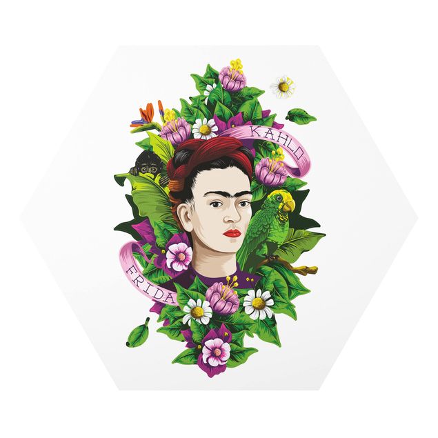 Tavlor blommor  Frida Kahlo - Frida, Monkey And Parrot
