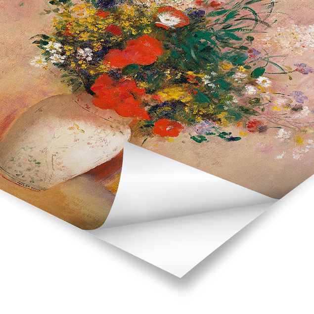 Tavlor färgglada Odilon Redon - Vase With Flowers (Rose-Colored Background)