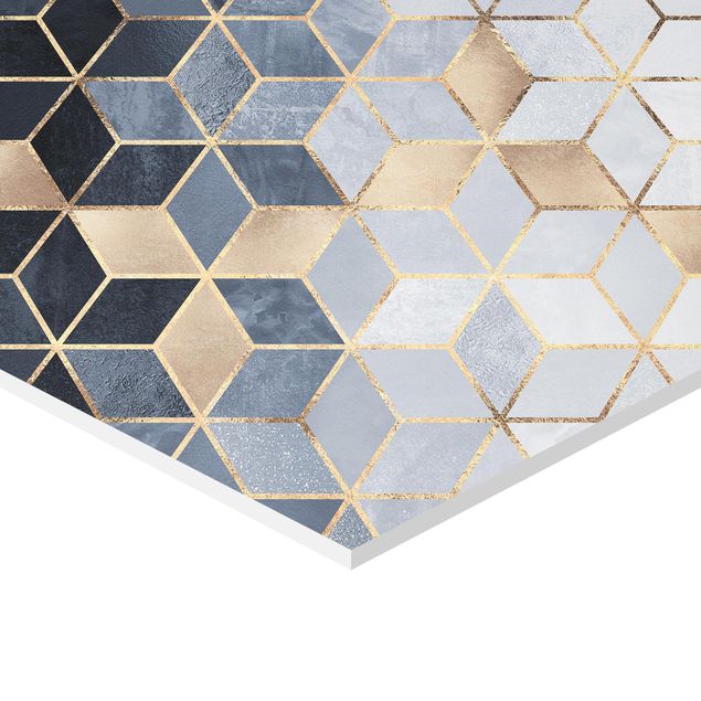 Hexagonala tavlor Blue White Golden Geometry
