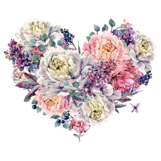 Autocolantes de parede plantas Watercolour Heart Blossoms Bouquet XXL