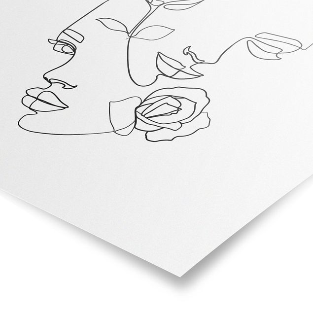 Tavlor blommor Line Art Faces Women Roses Black And White