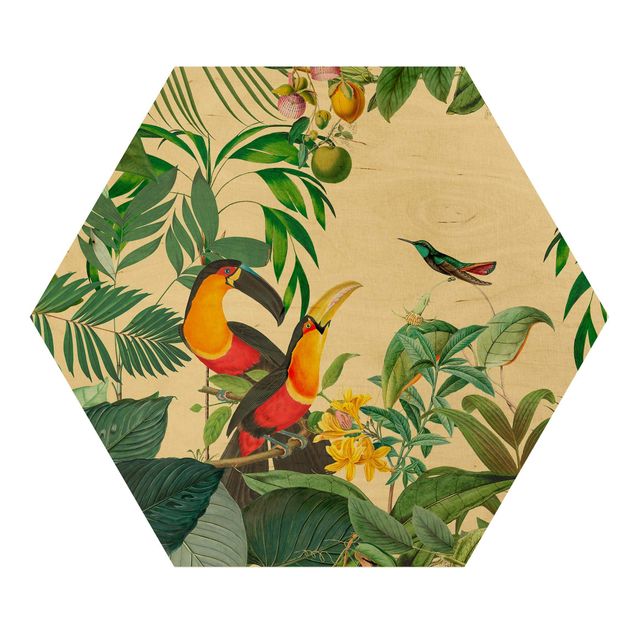 Tavlor blommor  Vintage Collage - Birds In The Jungle
