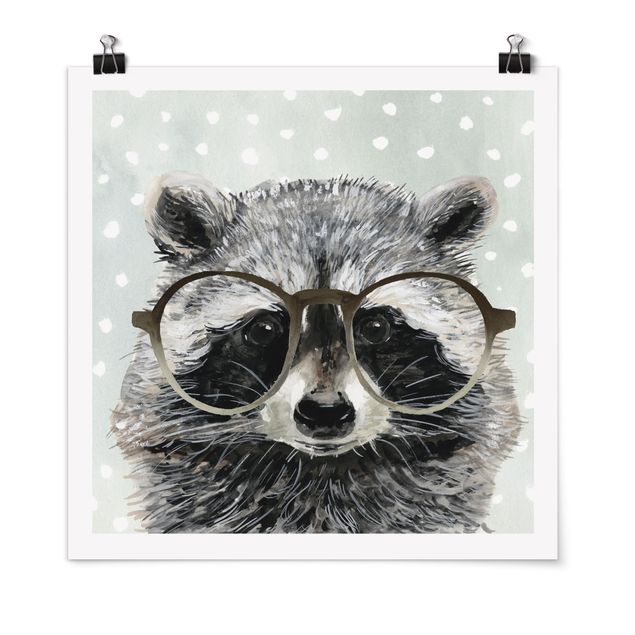 Posters djur Animals With Glasses - Raccoon