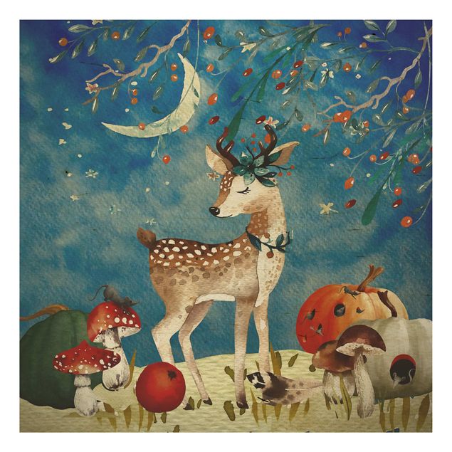 Tavlor Uta Naumann Watercolour Deer In Moonlight