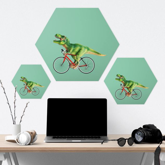 Hexagonala tavlor Dinosaur With Bicycle