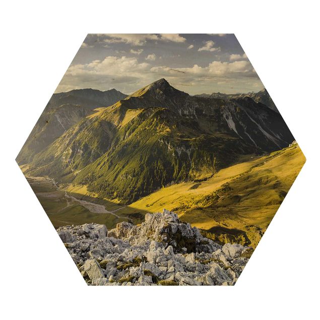 Hexagonala tavlor Mountains And Valley Of The Lechtal Alps In Tirol