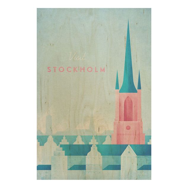 Trätavlor vintage Travel Poster - Stockholm