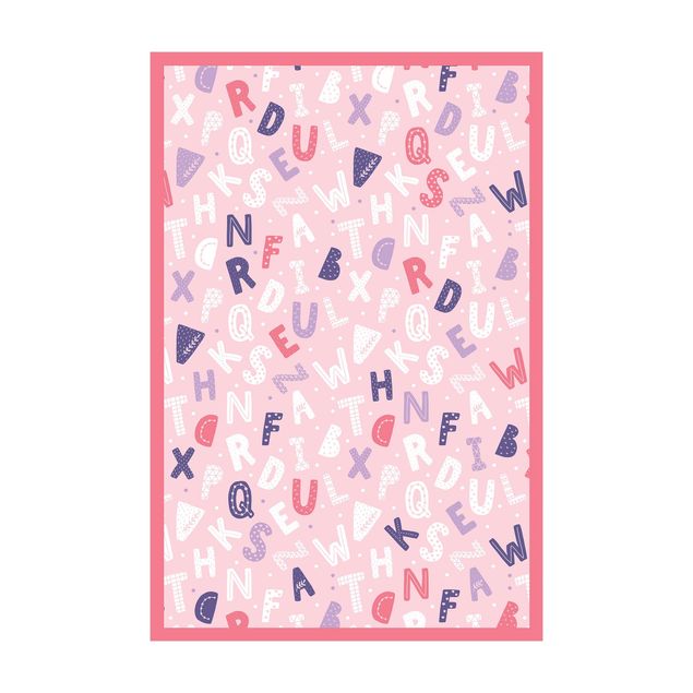 Vinylmattor Alphabet With Hearts And Dots In Light Pink With Frame
