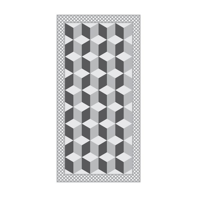 modern matta vardagsrum Geometrical Tiles Illusion Of Stairs In Grey With Border
