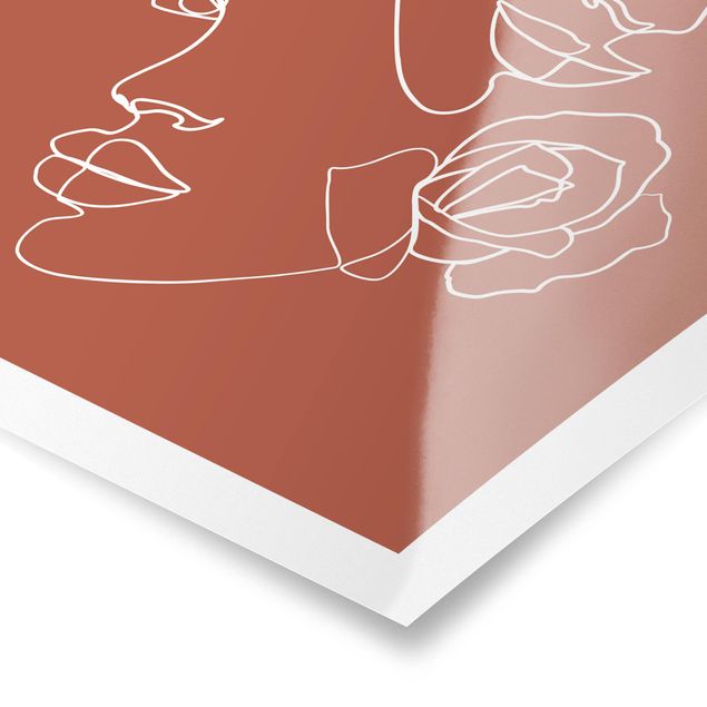 Tavlor röd Line Art Faces Women Roses Copper