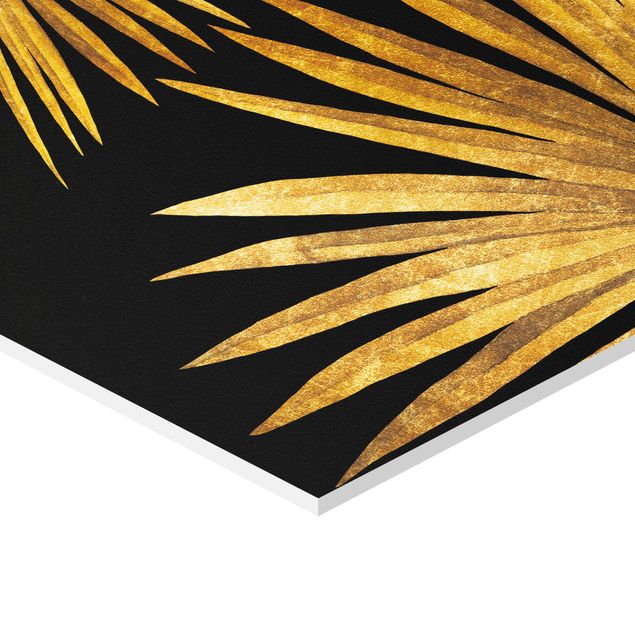 Hexagonala tavlor Gold - Tropical Vibes On Black Set I