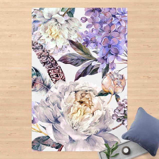 altanmattor Delicate Watercolour Boho Flowers And Feathers Pattern