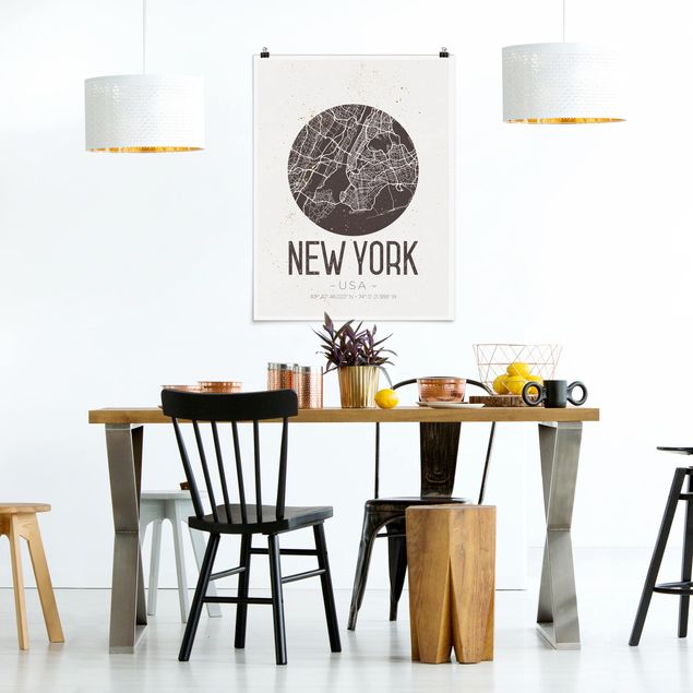 Posters arkitektur och skyline New York City Map - Retro