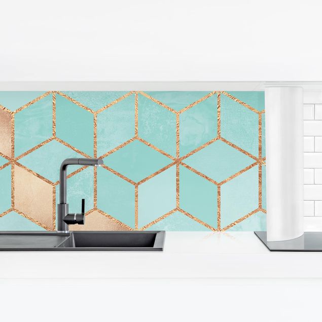 väggskivor kök Turquoise White Golden Geometry