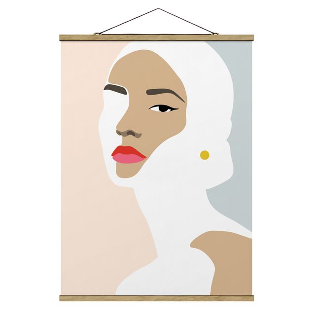 Tavlor porträtt Line Art Portrait Woman Pastel Grey