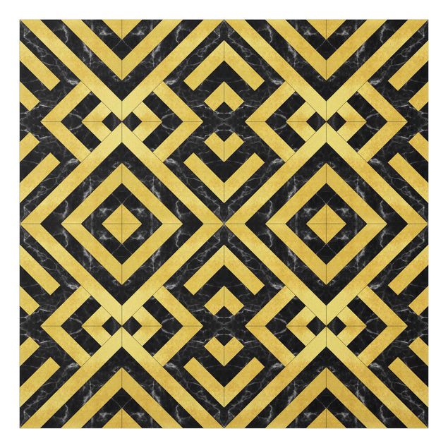 glasskivor kök Geometrical Tile Mix Art Deco Gold Black Marble