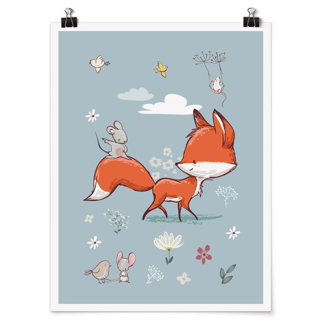Posters landskap Fox And Mouse On The Move