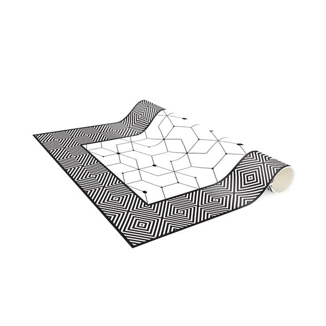 mattor kakeloptik Geometrical Tiles Dotted Lines Black And White With Border