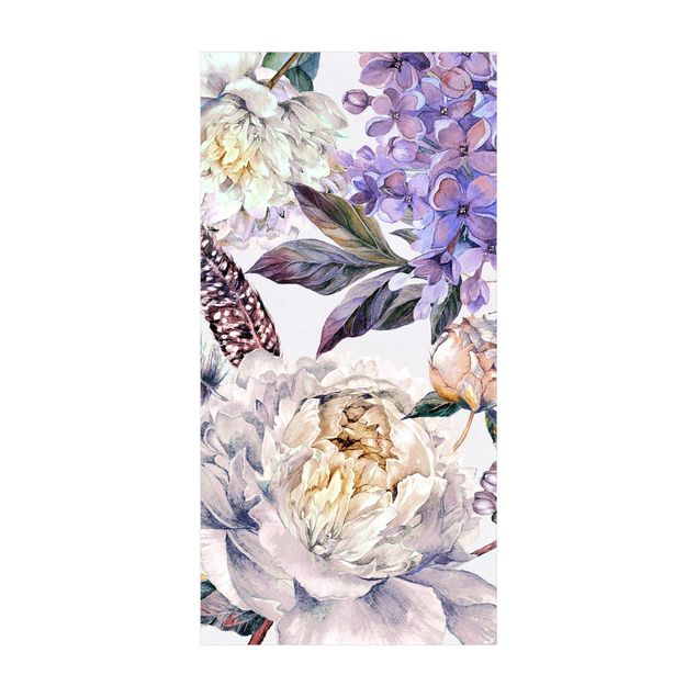 blommiga mattor Delicate Watercolour Boho Flowers And Feathers Pattern