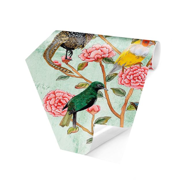 Tapeter modernt Chinoiserie Collage In Mint II