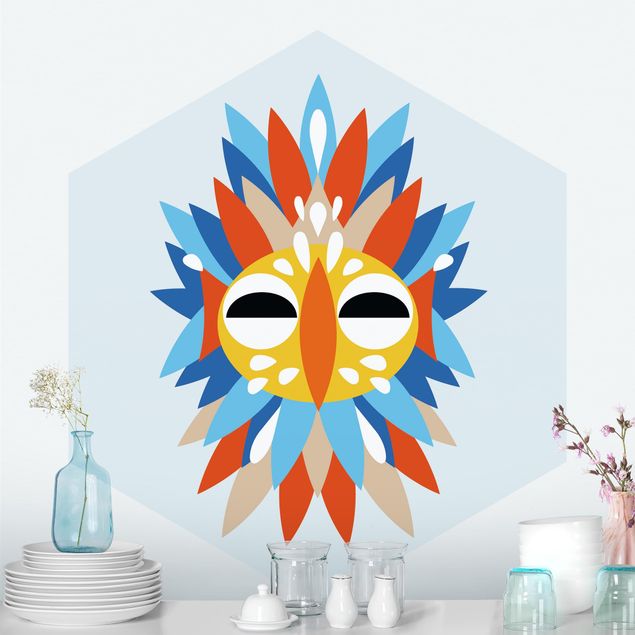 Tapeter modernt Collage Ethnic Mask - Parrot