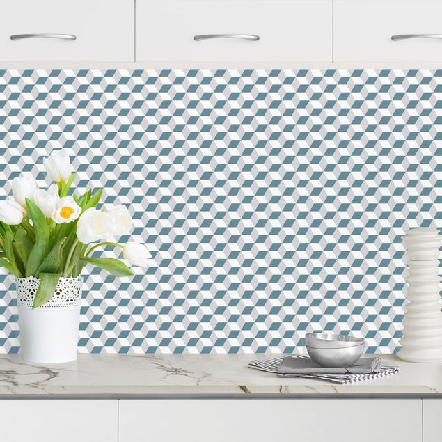 Kök dekoration Geometrical Tile Mix Cubes Blue Grey