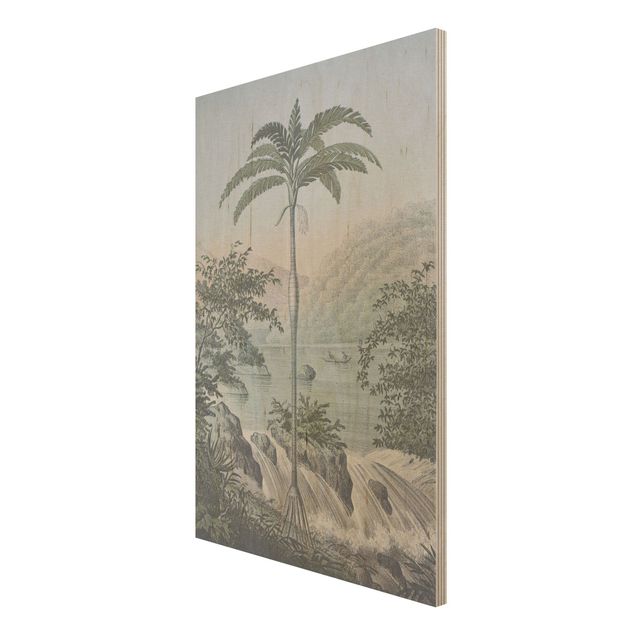 Trätavlor vintage Vintage Illustration - Landscape With Palm Tree