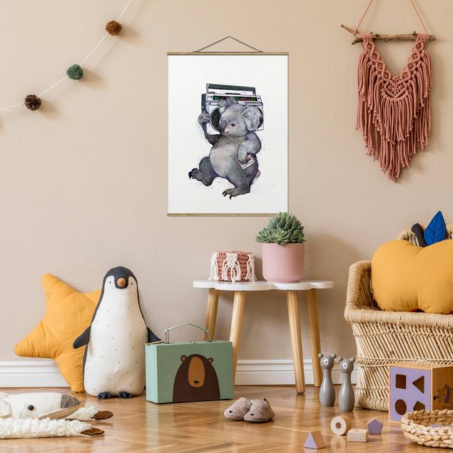 Tavlor bergen Illustration Koala With Radio Painting