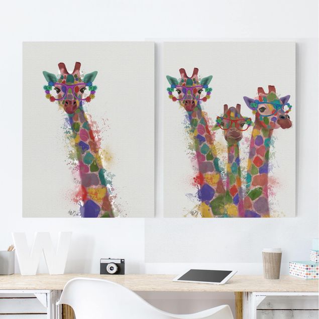 Canvastavlor giraffer Rainbow Splash Giraffes Set I